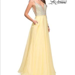 Lemon yellow La Femme #26278 size 00 pageant prom